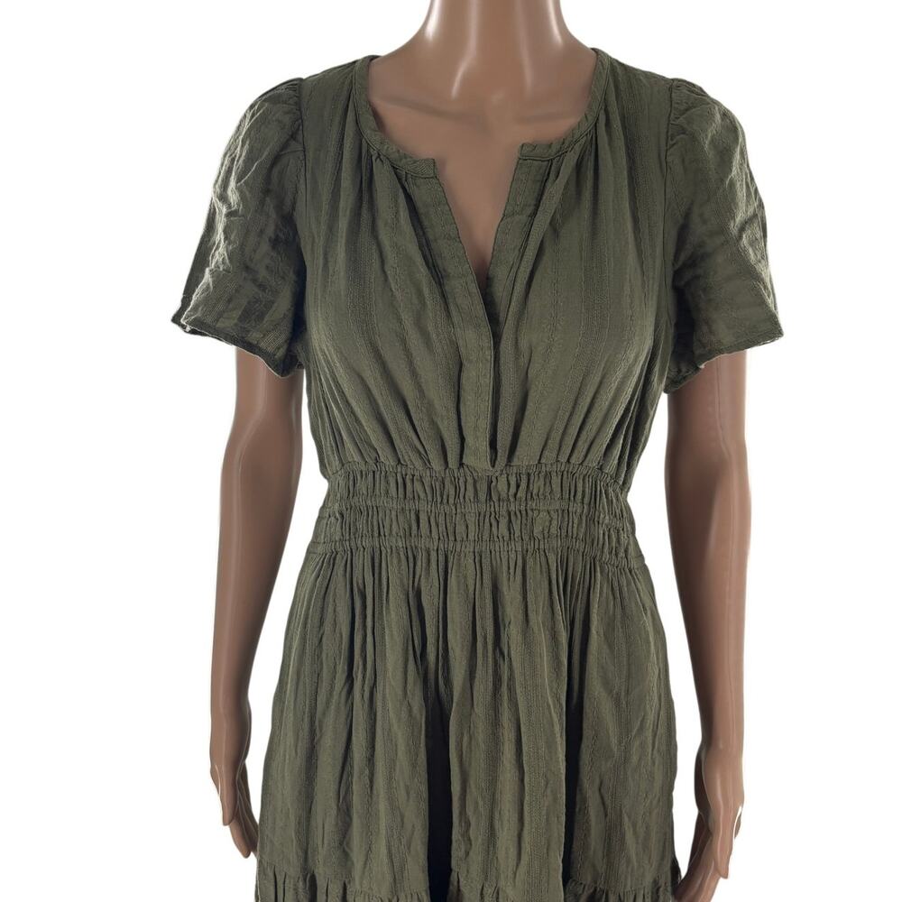 Anthropologie Moss Green Somerset Tiered V Neck Cotton Maxi Dress - Picture 5 of 11